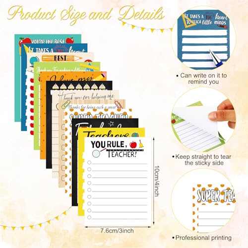 Geyee 24 Pcs Back to School Teacher Gifts Teachers Sticky Notes with Funny Pens 3 x 4 Inch Teacher Appreciation Gifts for Coworkers Employee Office Staff Work Team Appreciation Gift - style: Teacher