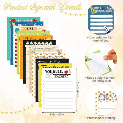 Geyee 24 Pcs Back to School Teacher Gifts Teachers Sticky Notes with Funny Pens 3 x 4 Inch Teacher Appreciation Gifts for Coworkers Employee Office Staff Work Team Appreciation Gift - style: Teacher