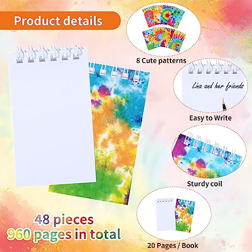 Zonon 48 Pcs Mini Tie Dye Notepads Bulk Blank Mini Spiral Notebooks Pastel Art Party Note Pads for Tie Dye Birthday Party Goodie Bag Fillers Classroom Rewards