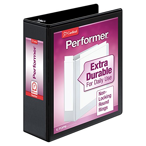 Cardinal 3 Ring Binder, Binders for School and Office, Durable 3 Inch Performer ClearVue Binder, Round Rings, 625-Sheet Capacity, Customizable ClearVue Covers, PVC-Free, Black (67525) - color: Black, size: 3-Inch