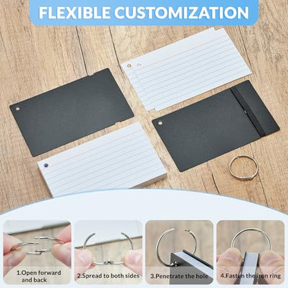 NEEWAY Ruled Index Cards with Ring 3x5 Inches, 200 Count Note Cards Lined, Flash Cards with Rings for Studying, Home and Office (Black) - color: Black