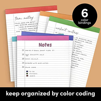 PAPERAGE Lined Legal Pads, (Rainbow), 6 Pack, 50 Sheets Each, Wide/Legal Ruled, Note Pads, Paper, 8.5 inches x 11 inches - color: Rainbow, size: Large (6 Pack)