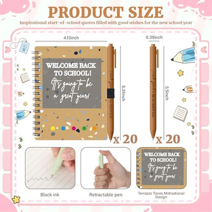 Dunzoom 40 Pcs Welcome Back to School Gifts Bulk Spiral Notebooks with Sticky Notes Motivational Pens First Day of School Notepads Party Favor for Teacher Student Classroom(Terrazzo Tones,Multicolor) - style: Terrazzo Tones