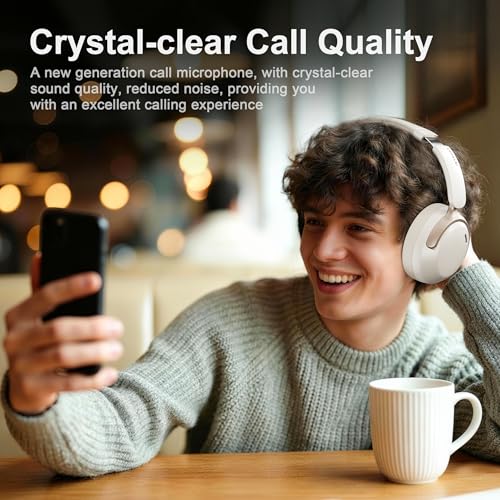 LORELEI Q30 Bluetooth Headphones Over Ear,60H Playtime & 3 EQ Music Modes,BT6.0 Headphones Wireless with Mic,Foldable Lightweight Headsets,HiFi Stereo Deep Bass for Home Travel iPad Tablet-Beige White - color: Beige White