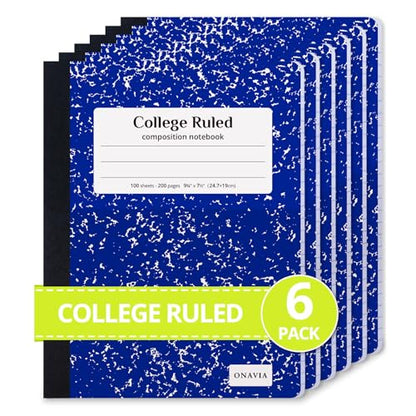 ONAVIA Composition Notebook College Ruled 6 Pack, 200 Pages (100 Sheets), 9-3/4 x 7-1/2, Marble Composition Books Bulk, Notebooks for School, Work, Office, Durable Comp Book, School Supplies, Blue | 100 ct, 9.75 x 7.5 in, Durable Comp Book, School Noteboo