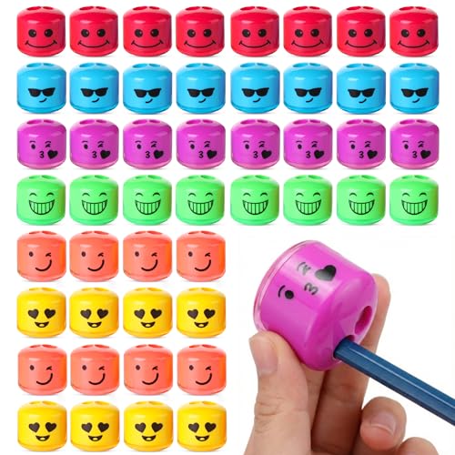 Mr. Pen- Pencil Sharpeners Manual, 48 Pack, Dual Hole, Smiley | Bulk Handheld Pencil Sharpener, Compatible with Standard and Jumbo Pencils, Snap-on Lid, Stainless Steel Blade - size: 48 Pack