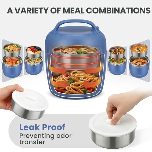 wiwens Thermo Food Jar for Hot Food Adults 32OZ Soup Thermo Lunch Containers Wide Mouth Vacuum Insulated Stainless Steel Leakproof Bento Box with Spoon - color: Blue3