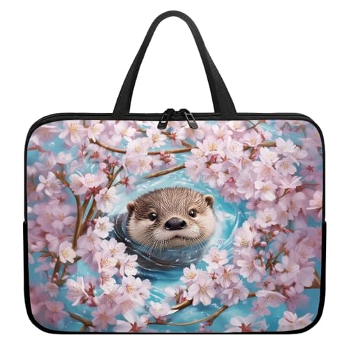 Cherry Blossom Otter Laptop Case, 10 Inch Laptop Sleeve Water Resistant Computer Carrying Case Handbag Briefcase, Compatible with Tablet/Notebook/Reader for Women Ladies - color: Cherry Blossom Otter, size: 10 Inch