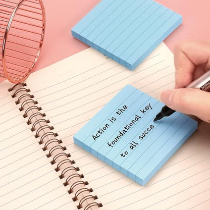 Lined Sticky Notes 3x3 in Self-Adhesive, 4 Pads, 90 Sheets/Pad (Light Blue) | Strong Self-Adhesive Backing, Sticks Firmly and Removes Cleanly - color: Light Blue