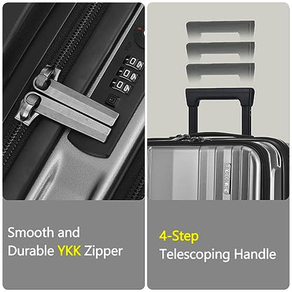 TydeCkare 16" Carry on Luggage with 2 Laptop Compartments, Lightweight Hardshell ABS+PC Suitcase with Dual Control TSA Lock, with YKK Zipper, 4 Spinner Silent Wheels, for Business Travel, Silver Grey - color: Silver Grey