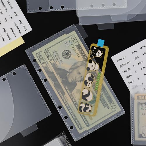 Mogoostry 12pcs A6 Binder Pocket 6Tabs Cash Envelopes with Label Sticker A6 Budget Sheets 2 Pockets Binder Divider Inserts Frosted Money Organizer - color: 12pcs Frosted Envelope