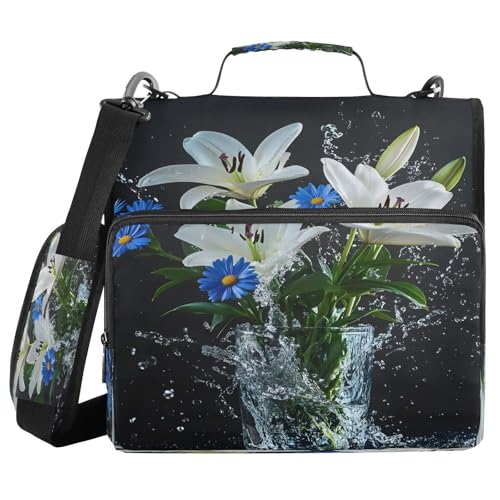 3 Ring Zipper Binder Daisy Flowers Floral Vase Binders Bag with Shoulder Strap 500 Sheets Paper Organizer Trapper Keeper Documents Storage File Folder for School Office - color: A438
