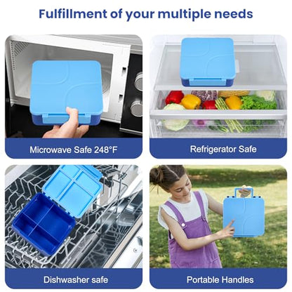 Bento Lunch Box for Kids with 8oz Soup Thermo,Kids Leakproof Lunch Food Containers with 4 Compartment,Kid Insulated Thermo Hot Food Jar for School,Trvael-Blue - color: Blue