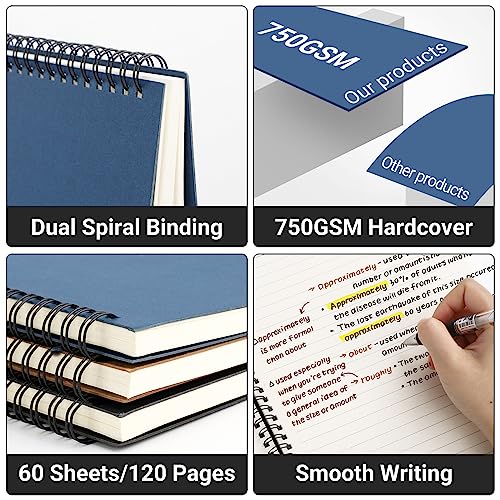 EUSOAR Spiral Journaling Notebooks, 6 Packs A4 11" x 8.5" College Ruled Notebook, 120 Pages Hardcover Paper Notebook Journals for Women Men Student Office School Traveling Diary-Black,Royal Blue,Kraft - color: Black/Royal Blue/Kraft, size: 6Packs