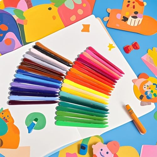 Kids 36 Pcs Washable Crayons with Ergonomic Triangular Design, Vibrant & Safe Art Supplies for Preschool