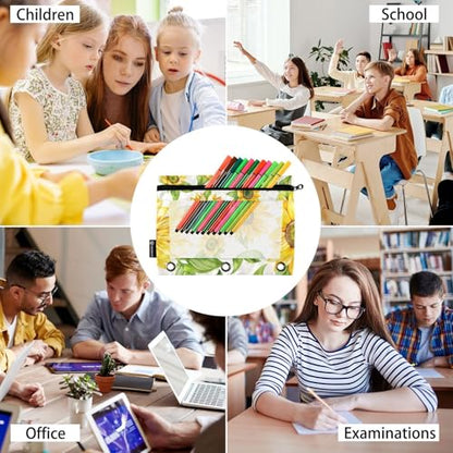 ALAZA Yellow Sunflower Flower Pencil Pouch for 3 Ring Binder 2 Pack Zipper Binder Pencil Bag Case with Clear Window Office Supplies - color: multi1679