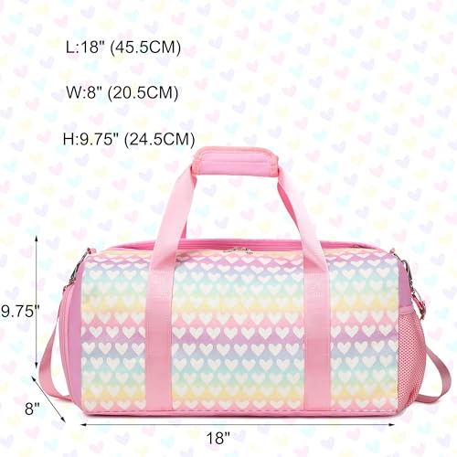 Jumpopack Glitter Dance Bag for Girls Duffle Bags Girls Overnight Bags Sleepover Gym Gymnastics Bag with Shoe Compartment and Wet Pocket,Heart Pattern - color: Pink Heart