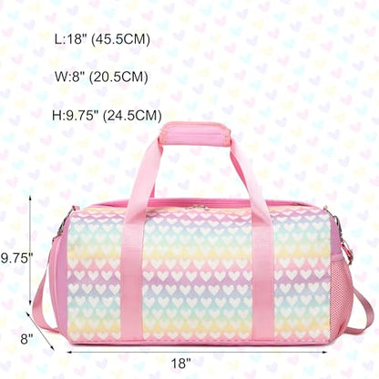 Jumpopack Glitter Dance Bag for Girls Duffle Bags Girls Overnight Bags Sleepover Gym Gymnastics Bag with Shoe Compartment and Wet Pocket,Heart Pattern - color: Pink Heart