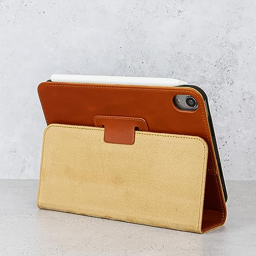 Casemade Real Leather Case Compatible with iPad mini 7 (A17 Pro) / 6th Gen (2021) - Full-Grain Leather Cover, Auto Sleep/Wake, Dual Stand Position (Tan)