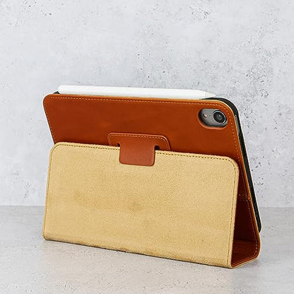 Casemade Real Leather Case Compatible with iPad mini 7 (A17 Pro) / 6th Gen (2021) - Full-Grain Leather Cover, Auto Sleep/Wake, Dual Stand Position (Tan)