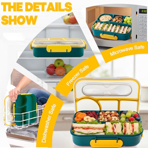 Bento Box for Adults,4 Compartments Lunch Box, Snack Containers Reusable Lunch Containers Drop-Proof, Dishwasher Safe & Made with BPA-Free Materials, Dark Blue - color: Dark Blue
