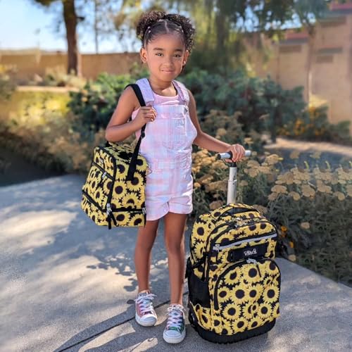 Tilami Rolling Backpack 18 inch Wheeled Laptop Backpack School College Student Travel Trip Boys and Girls (Sunflower) - color: Sunflower