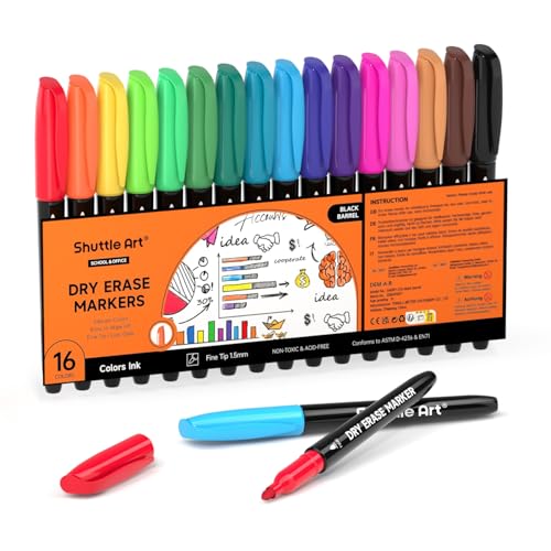Shuttle Art Dry Erase Markers, 16 Colors Whiteboard Markers,Fine Tip Dry Erase Markers for Kids,Perfect For Writing on Whiteboards, Dry-Erase Boards,Mirrors,Calender, School Office Supplies - color: 16 Colors
