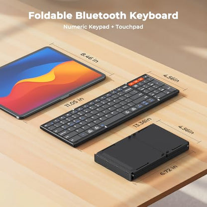 MEETION New Foldable Bluetooth Keyboard with Touchpad, Portable Wireless Keyboard with Numeric Keypad, Full-Size Rechargeable Business Travel for iPad Phone Laptop PC iOS, 2026 New Upgrade