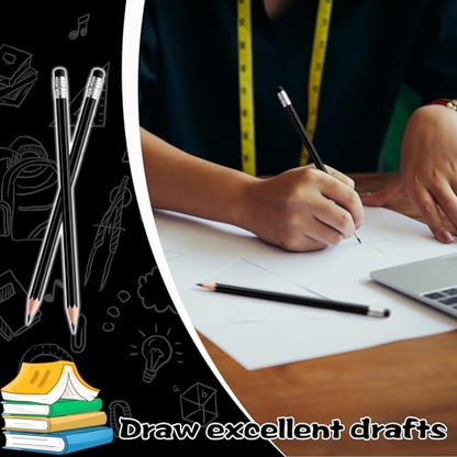 60 PCS Black Pencils Bulk with Eraser, Pre-Sharpened HB Pencils for Writing & Drawing, School Supplies for Kids Homework, Tests, Art Crafts & Teacher Grading (Black) - color: black