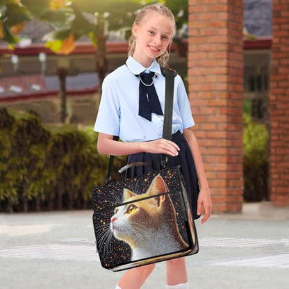 3 Ring Zipper Binder Starry Sky Cat Binders Bag with Shoulder Strap 500 Sheets Paper Organizer Trapper Keeper Documents Storage File Folder for School Office - color: A1186