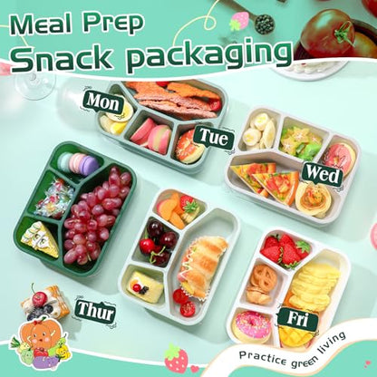 Honeydak 5 Pack Snack Containers 4 Compartment Bento Snack Boxes Reusable Lunchable Containers with Lids Divided Meal Prep Lunch Food Storage Box for School Work Travel(Sage,Mixed) - color: Sage, style: Mixed