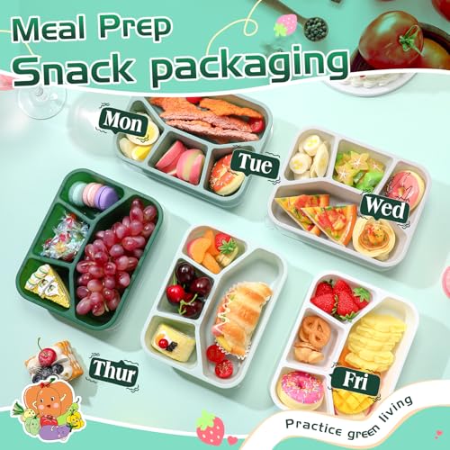 Honeydak 5 Pack Snack Containers 4 Compartment Bento Snack Boxes Reusable Lunchable Containers with Lids Divided Meal Prep Lunch Food Storage Box for School Work Travel(Sage,Mixed) - color: Sage, style: Mixed