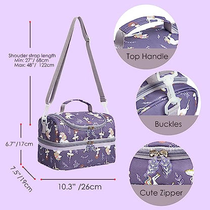 Insulated Kids Dual Compartment Lunch Bag Tote Pack for Girls Boys Toddler Kindergarten School Picnic Food Cooler Hot Water Ice with Strap (Ballet Dancer) - color: Ballet Dancer