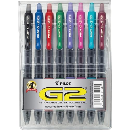 PILOT G2 Retractable Premium Gel Ink Roller Ball Pens, Fine Point, Assorted Colors, 8-Pack (31128) - size: 8 Count (Pack of 1)