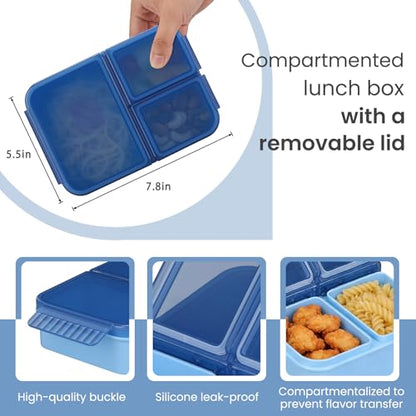 HWONMTE 2 Pack Bento Lunch Snack Boxes Set for Kids Reusable Food Containers Removable Dividers for Toddler Girls Boys Teens to School,Travel (2 Pack Blue) - color: 2 Pack Blue