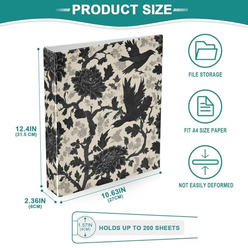 Goth Bath Round Ring Binders Crow (2) 1.5 Inch 3 Ring Binder with Clipboard Holds 200 Sheets Office Home School - color: Multicolored 17