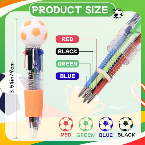 LiYiQ 25 Pcs Soccer Party Favor Multicolor Pen in One Cartoon Cute Fun 4-in-1 Cute Pens Bulk Kawaii Soccer Shape Cool Ballpoint Pens for Kids Fun Gifts - style: Soccer
