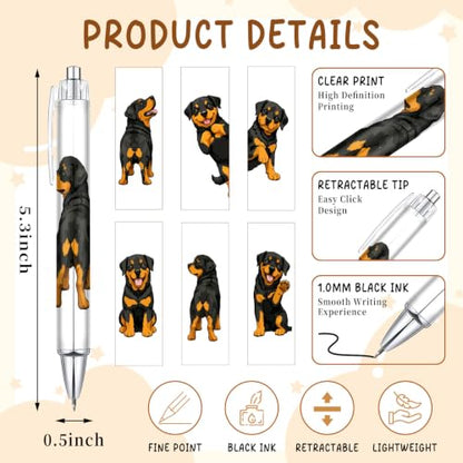 Cute Rottweiler Pens 6-Pack, Funny Dog Ballpoint Pens for Kids & Women, Puppy Gifts for Dog Lovers, School Supplies, Office Desk Accessories, Party Favors