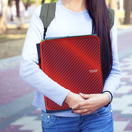 Five Star Zipper Binder, 2 Inch 3-Ring Binder with Round Rings, 5-Tab Expanding File, 380 Sheet Capacity, Fire Red (72538) - color: Red, size: 2 Inch Zipper Binder