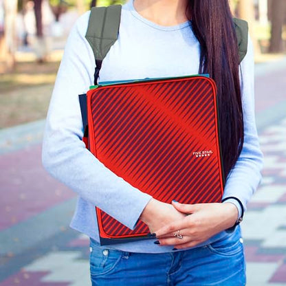 Five Star Zipper Binder, 2 Inch 3-Ring Binder with Round Rings, 5-Tab Expanding File, 380 Sheet Capacity, Fire Red (72538) - color: Red, size: 2 Inch Zipper Binder