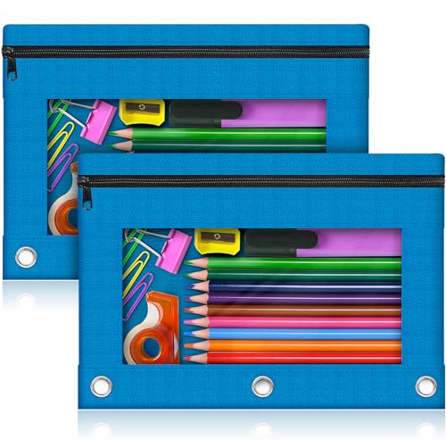 Pencil Pouch for 3 Ring Binder, 2 Pack Pencil Bags with Zipper, Blue Pencil Case for Classroom School Office Supplies, Large Sturdy and Durable Cloth Pencil Pocket for 3 Holder Binder - color: Blue