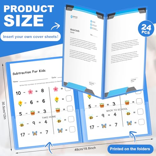 Henoyso 24 Pcs Plastic Folders with Clear Front Pockets Heavy Duty Take Home Back to School Pockets Homework Folders for School Students Parent Teacher Classroom Communication (Blue) - color: Blue