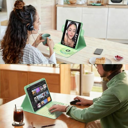 YBING Keyboard Case for iPad 10th Gen 10.9 inch (2022) & 11th Gen (A16, 2025), Bluetooth Wireless Detachable Keyboard with Green Music Painted Patterns, 360 Rotatable Magnetic Case with Pencil Holder - color: Music Green