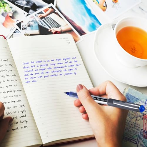 EYEYE 0.5mm Rollerball Pens Blue, 50 Pack Extra Fine Point Liquid Ink Roller Ball Pen Quick Dry, Blue Ink Pens Fine Point Smooth Writing Pen for Journaling, Note Taking, Office, School Supplies - color: Blue