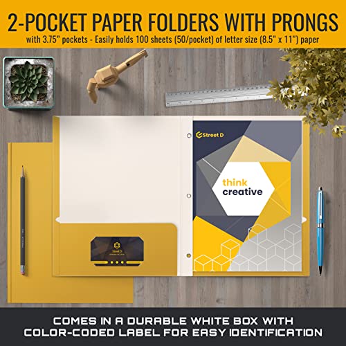 Better Office Products Dark Yellow 2 Pocket Folders with Prongs, 50 Pack, Letter Size, Matte Texture, 8.5 x 11 Inch - color: Dark Yellow