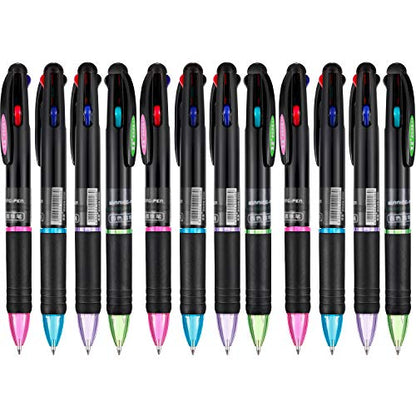 JOVITEC 12 Pcs Multicolor Ballpoint Pens 0.7 mm 4 in 1 Retractable Ballpoint Pens 4 Colors Gel Ink Ball Point Pen School Supplies Back to School Gift for Students Teacher Coworker Nurse Office