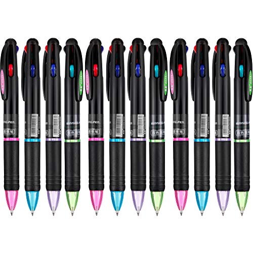 JOVITEC 12 Pcs Multicolor Ballpoint Pens 0.7 mm 4 in 1 Retractable Ballpoint Pens 4 Colors Gel Ink Ball Point Pen School Supplies Back to School Gift for Students Teacher Coworker Nurse Office