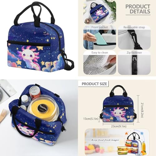 Starry Axolotl School Backpack and Lunch Bag Set, 4 Pieces Comfortable Daypack with Pencil Case & Water Bottle Holder for 3rd-7th Grade Students Daily School Use - color: Starry Axolotl Print