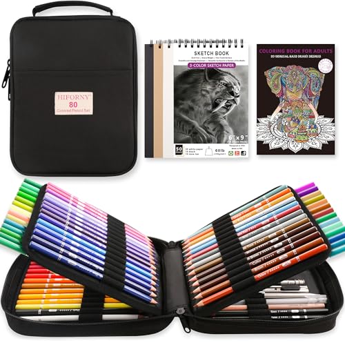 HIFORNY 80 Colored Pencils Set for Adults Coloring – 72 Colors Coloring Pencils with Extras,Artists Soft Core,Drawing Pencils Art Craft Supplies for Adults Beginners