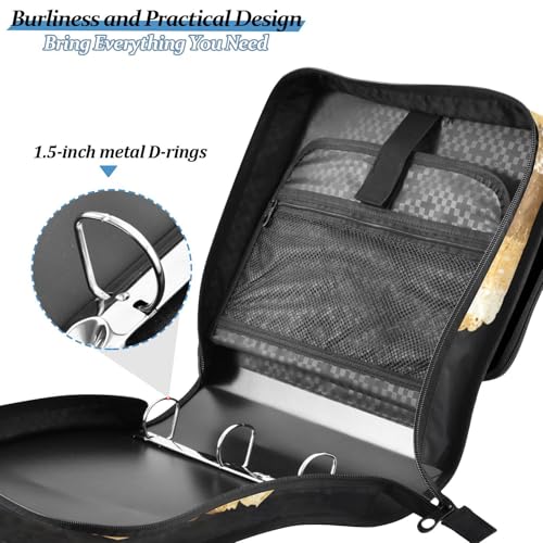 3 Ring Zipper Binder with Shoulder Strap Leopard Skin Golden Heart 1.5 inch Binders Keeper Large Capacity Multi Pockets for School Office Supplies - color: Multi472, size: Fit 500 Sheets